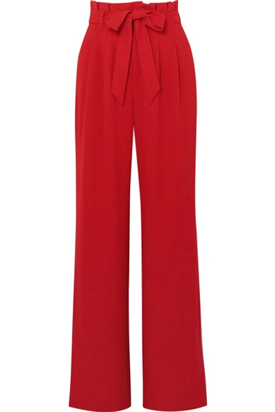Shop Alice And Olivia Farrel Belted Crepe Wide-leg Pants In Red
