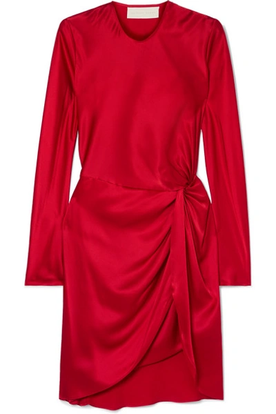 Shop Michelle Mason Twisted Silk-satin Mini Dress In Red