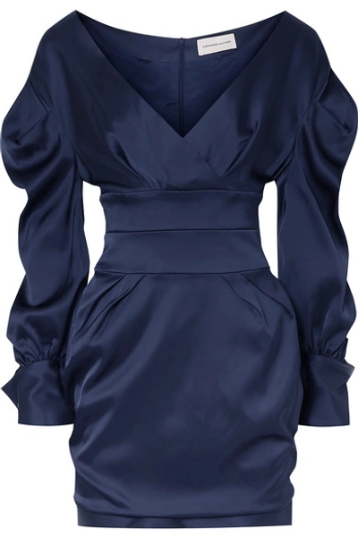 Shop Alexandre Vauthier Off-the-shoulder Satin Mini Dress In Navy