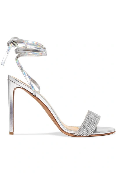 Shop Alexandre Vauthier Kim Swarovski Crystal-embellished Iridescent Leather Sandals In Silver