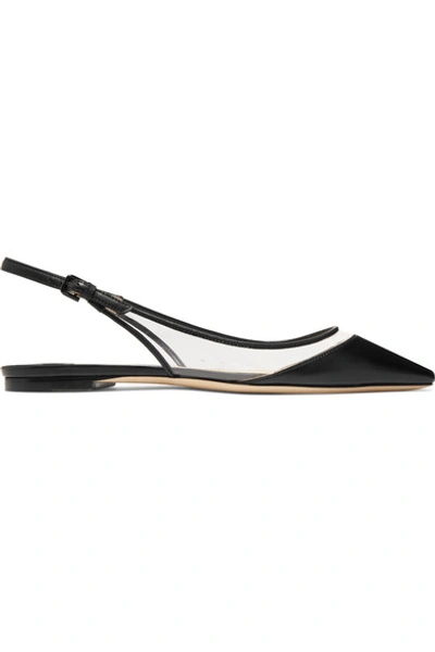 Shop Jimmy Choo Erin Pvc And Leather Slingback Point-toe Flats In Black
