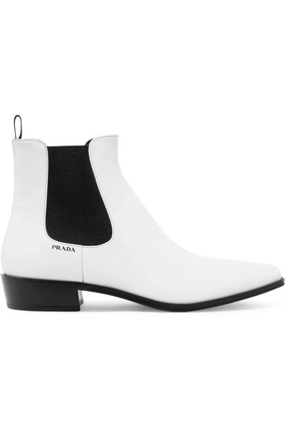Shop Prada Leather Chelsea Boots In White