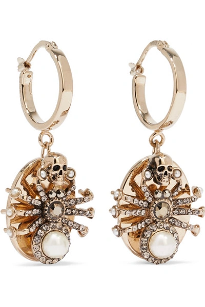 Shop Alexander Mcqueen Gold-tone Swarovski Crystal And Faux Pearl Earrings