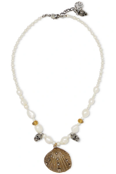 Shop Alexander Mcqueen Gold And Silver-tone, Crystal And Faux Pearl Choker In White