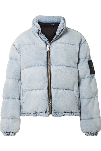 Shop Alexander Wang Appliquéd Quilted Denim Jacket In Light Blue