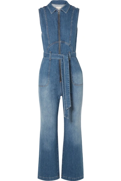 Shop Alice And Olivia Gorgeous Denim Jumpsuit In Blue