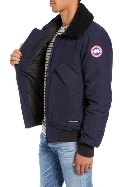 Shop Canada Goose Bromley Slim Fit Down Bomber Jacket With Genuine Shearling Collar In Admiral Blue