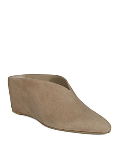 Shop Vince Women's Kai Suede Wedge Heel Mules In Greigeant