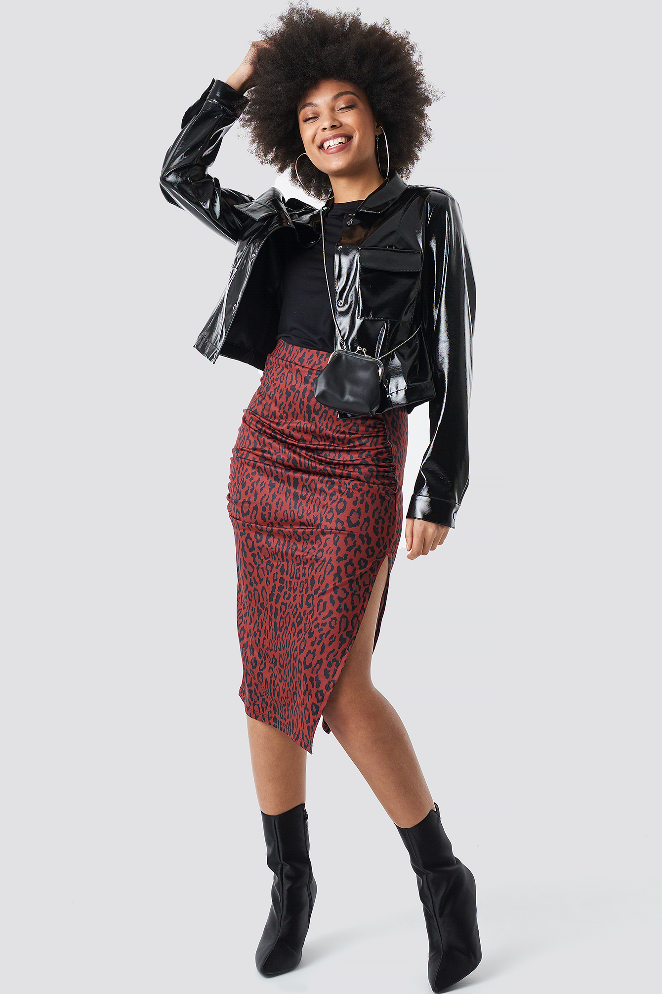 side split leopard print skirt