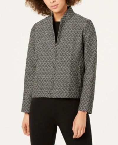 Shop Eileen Fisher Recycled Cotton Printed Zip-front Jacket In Black/bone