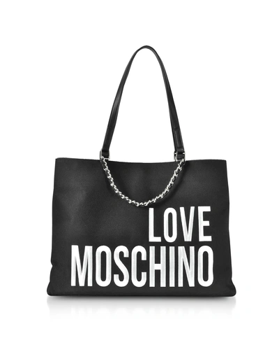 Shop Love Moschino Canvas Tote Bag W/ Maxi Logo In Black