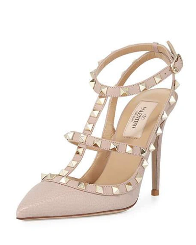 Shop Valentino Rockstud Leather Caged Pump In Poudre