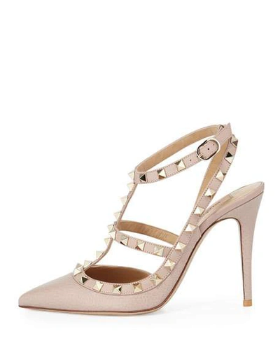 Shop Valentino Rockstud Leather Caged Pump In Poudre