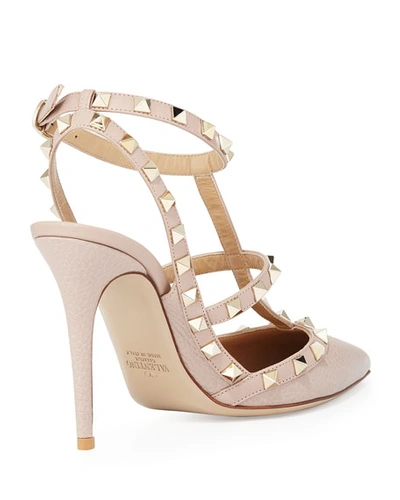 Shop Valentino Rockstud Leather Caged Pump In Poudre