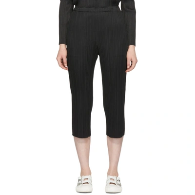 Shop Issey Miyake Pleats Please  Black Pleated Cropped Basics Trousers