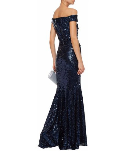 Shop Badgley Mischka Long Dresses In Dark Blue