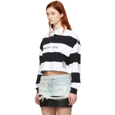 Shop Alexander Wang Black And White Stripe Cropped Rugby Polo In 932 Blk/wht