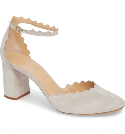 Shop Chloé Scalloped Ankle Strap D'orsay Pump In Elephant Grey