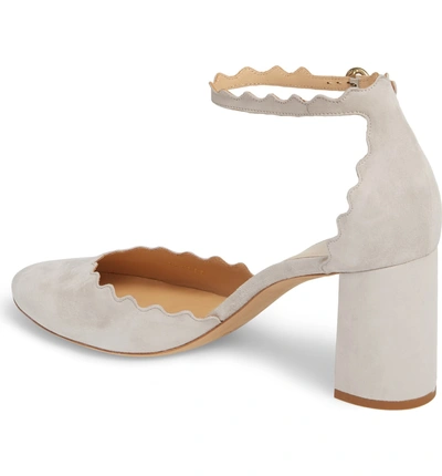 Shop Chloé Scalloped Ankle Strap D'orsay Pump In Elephant Grey