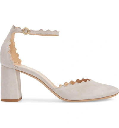 Shop Chloé Scalloped Ankle Strap D'orsay Pump In Elephant Grey