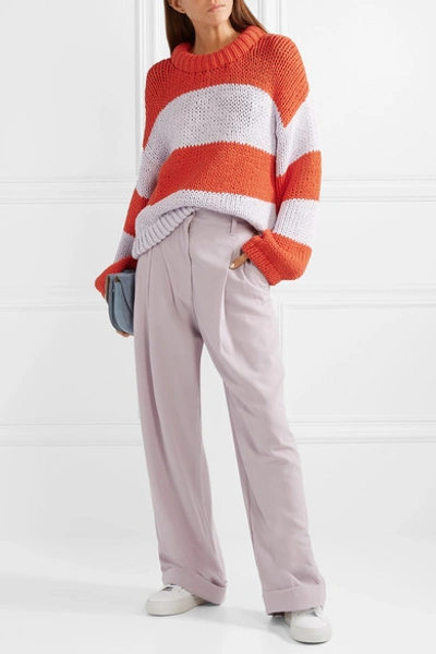 Shop Tibi Oversized Striped Cotton-blend Sweater In Orange