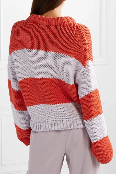 Shop Tibi Oversized Striped Cotton-blend Sweater In Orange