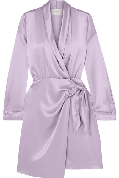 Shop Nanushka Siwa Satin Wrap Dress In Lilac