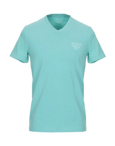 Shop Armani Jeans T-shirts In Turquoise