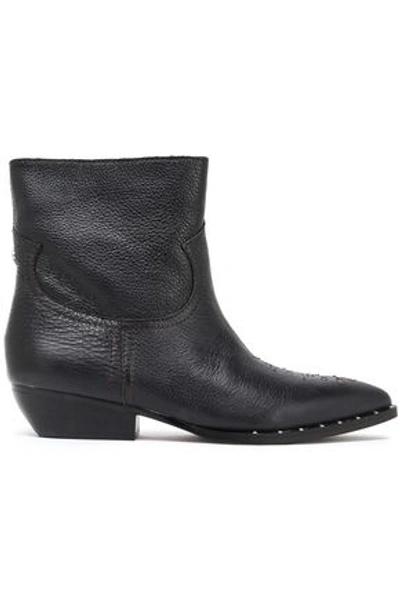 Shop Sam Edelman Woman Embroidered Textured-leather Ankle Boots Black
