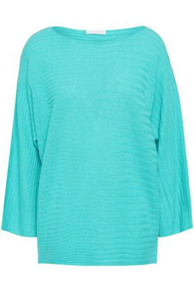 Shop Duffy Woman Ribbed Cashmere Sweater Turquoise