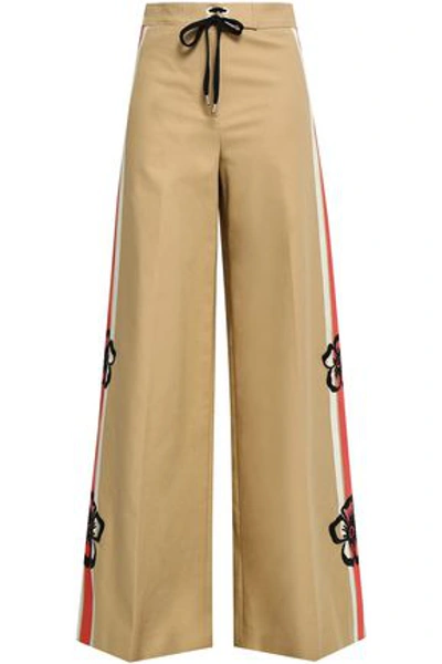Shop Red Valentino Woman Stretch-cotton Wide-leg Pants Sand