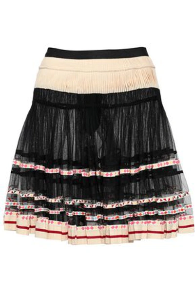Shop Red Valentino Woman Embroidered Tulle Mini Skirt Black