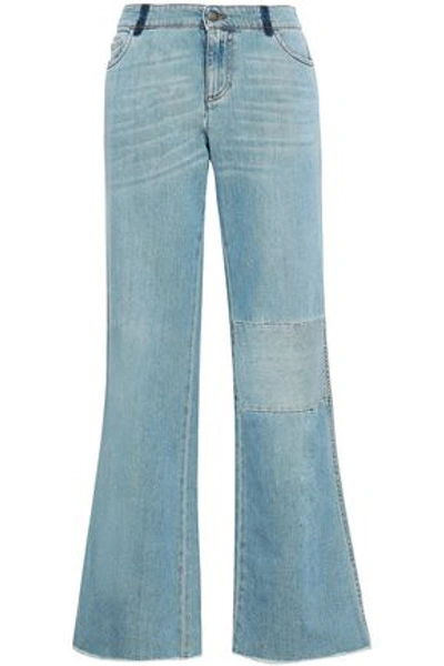 Shop Red Valentino Woman Patchwork Faded Mid-rise Bootcut Jeans Light Denim