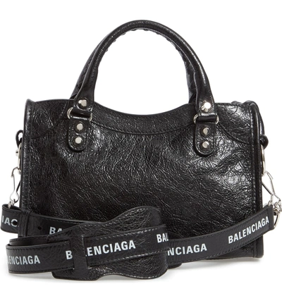 Shop Balenciaga Mini Arena City Leather Satchel - Black In Black/ White