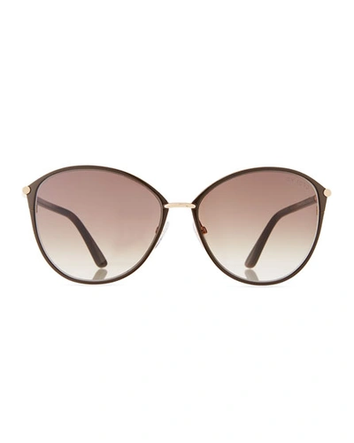 Shop Tom Ford Penelope Metal Butterfly Sunglasses In Brown