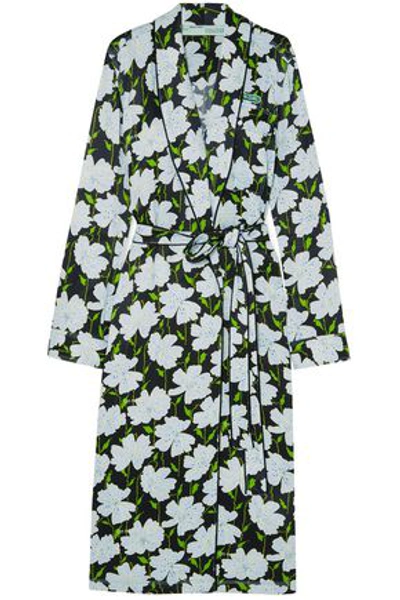 Shop Off-white ™ Woman Appliquéd Floral-print Satin Wrap Dress Light Green