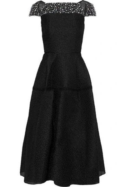 Shop Roland Mouret Woman Hadleigh Embellished Silk-blend Cloqué Midi Dress Black