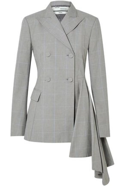 Shop Off-white ™ Woman Asymmetric Checked Cotton Blazer Gray