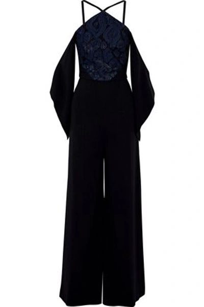Shop Roland Mouret Woman Ovenden Off-the-shoulder Metallic Fil Coupé-paneled Crepe Jumpsuit Black