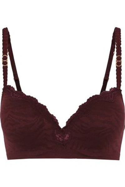 Shop Stella Mccartney Woman Stella Seamless Lace-trimmed Stretch-jacquard Push-up Bra Burgundy