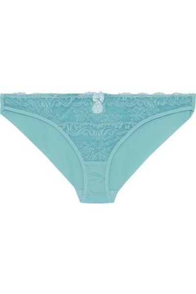 Shop Stella Mccartney Woman Poppy Playing Lace And Stretch-jersey Low-rise Briefs Turquoise