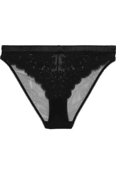 Shop Stella Mccartney Woman Julia Juggling Lace And Mesh Mid-rise Briefs Black