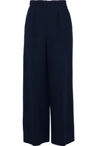 Shop Roland Mouret Broadgate Pleated Wool-crepe Culottes In Navy