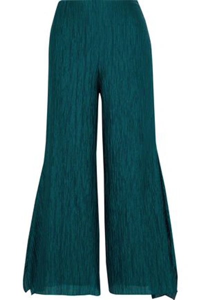 Shop Roland Mouret Woman Buckden Cotton-blend Cloqué Wide-leg Pants Emerald