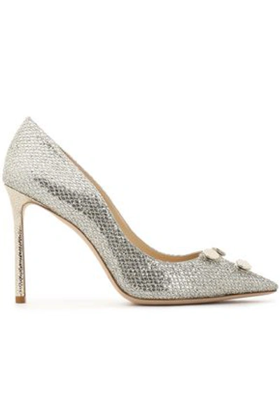 Shop Jimmy Choo Jasmine 100 Embellished Glittered Satin Pumps In Silver