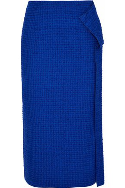 Shop Roland Mouret Woman Embroidered Cotton-blend Pencil Skirt Bright Blue