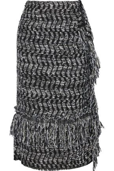 Shop Roland Mouret Woman Gawber Frayed Tweed Midi Pencil Skirt Black