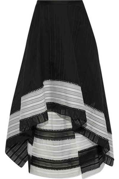 Shop Roland Mouret Woman Northom Layered Cotton And Silk-blend Jacquard Midi Skirt Black