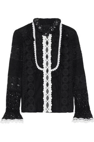 Shop Anna Sui Woman Paneled Embroidered Organza And Cotton-blend Lace Blouse Black