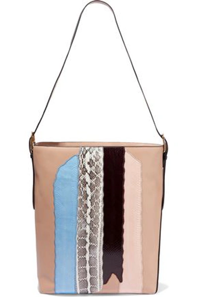 Shop Diane Von Furstenberg Woman Origami Printed Watersnake-paneled Leather Bucket Bag Blush